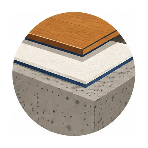 Schematic: Concrete slab, floating over underlayment