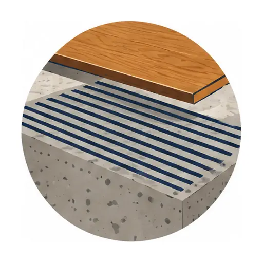 Schematic: Concrete slab, glue-down with moisture primer