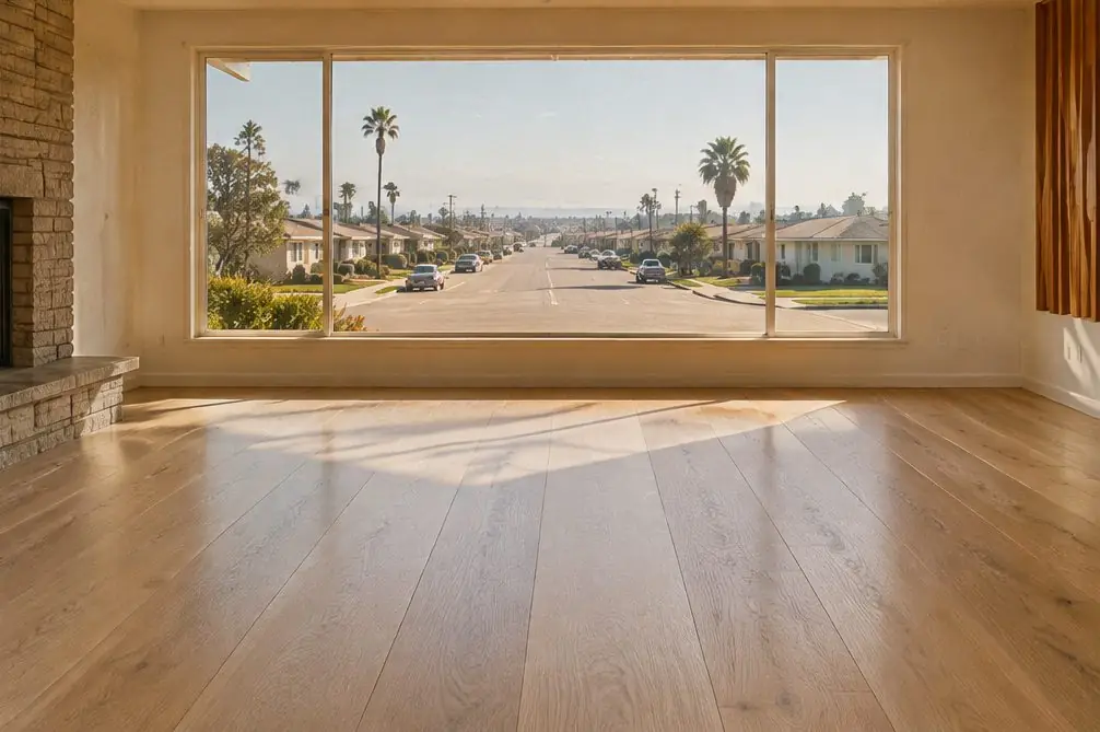 Illustration: a refinished oak floor in a typical West Torrance home